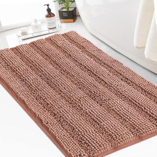 Turquoize Bathroom Rug 24"x36", Absorbent Chenille Bath Rug, Muted Clay