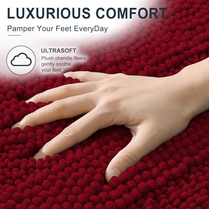 Smiry Thick Small Chenille Bathroom Rugs 24x16, Absorbent Bath Mat, Red
