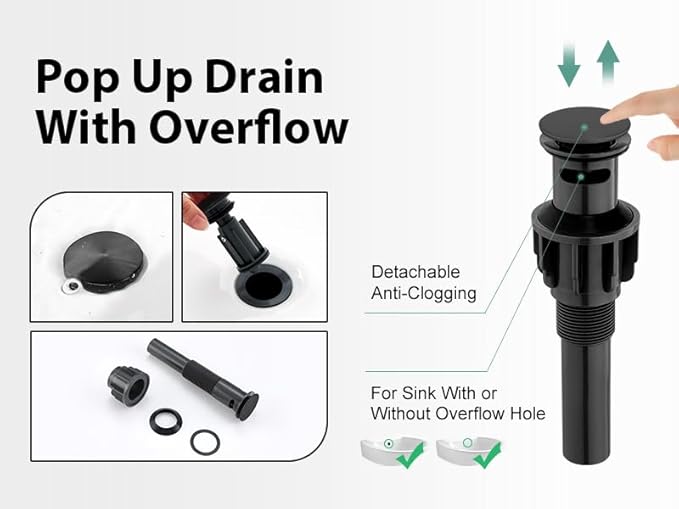 Faustina Black Bathroom Faucets,8 Inch Widespread Bathroom Faucet for Sink 3 Hole,Bathroom Faucet with Pop Up Drain,cUPC Water Supply Line,2-Handles Stainless Steel Vessel Sink Faucet Basin Mixer Tap