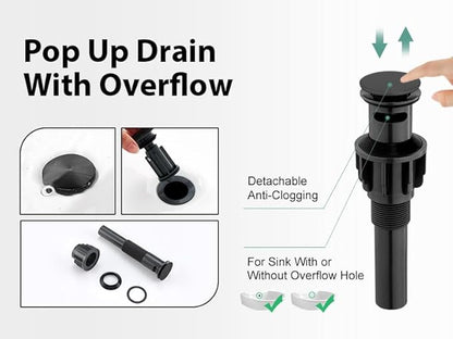 Faustina Black Bathroom Faucets,8 Inch Widespread Bathroom Faucet for Sink 3 Hole,Bathroom Faucet with Pop Up Drain,cUPC Water Supply Line,2-Handles Stainless Steel Vessel Sink Faucet Basin Mixer Tap