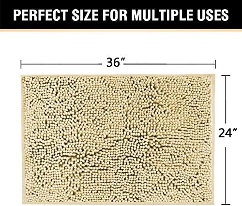 H.VERSAILTEX Bath Mat for Bathroom Non Slip Luxury Chenille Ultra Soft Bath Rugs 24x36 Absorbent Non Skid Shaggy Rugs Washable Dry Fast Plush Area Carpet Mats for Indoor, Bath Room, Tub - Beige