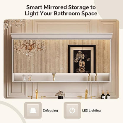 Bathroom Vanity with Single/Double Sink,Smart Defogging Mirror and Cabinet,48-92IN French Elegant Style Solid Wood Floor Standing Vanity