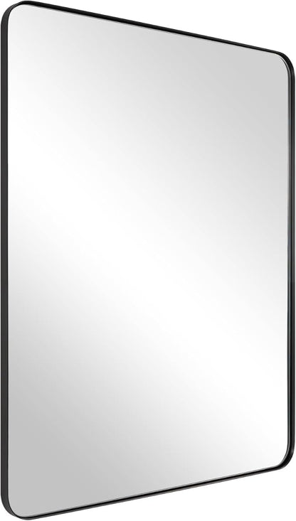 Wall Mirror for Bathroom, 24x36 Inch Black Bathroom Mirror, Stainless Steel Metal Frame with Rounded Corner, Rectangle Glass Panel Wall Mounted Mirror Decorative for Bathroom