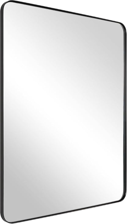 Wall Mirror for Bathroom, 20”x28” Black Bathroom Mirror, Rounded Rectangle Mirror in Premium Stainless Steel Metal Frame Hangs Horizontal Or Vertical