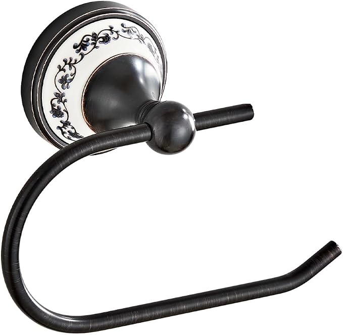 Black Toilet Paper Holder, Bathroom & Kitchen Toilet Tissue Roll Holder | Zinc Alloy Open-Arm Screw-In Wall-Mounted Towel Holder, Bathroom Hardware Accessory YIGUANXIN