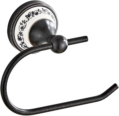 Black Toilet Paper Holder, Bathroom & Kitchen Toilet Tissue Roll Holder | Zinc Alloy Open-Arm Screw-In Wall-Mounted Towel Holder, Bathroom Hardware Accessory YIGUANXIN