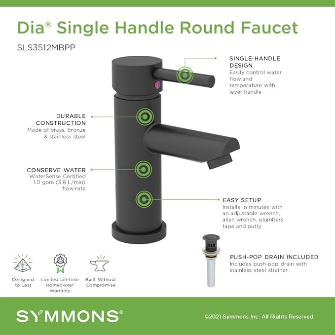 Dia Single-Hole Single-Handle Bathroom Faucet with Push Pop Drain (1.0 GPM)