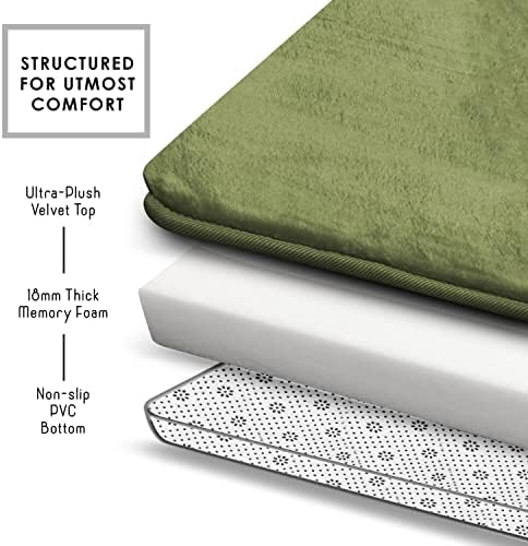 Clara Clark Bathroom Rugs, Velvet Memory Foam Bath Mat, Non-Slip, Machine Washable Bath Rugs - Dries Quickly, Ultra Soft Plush Bath Mats for Bathroom, 20 x 32, Sage Green