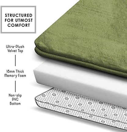 Clara Clark Bathroom Rugs, Velvet Memory Foam Bath Mat, Non-Slip, Machine Washable Bath Rugs - Dries Quickly, Ultra Soft Plush Bath Mats for Bathroom, 20 x 32, Sage Green