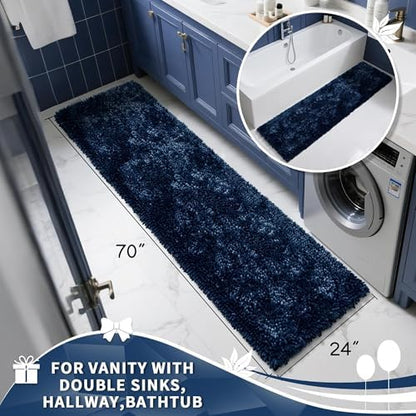 Yimobra Long Bathroom Rugs Runner 70x24 Inch, Extra Thick Soft Absorbent Chenille Bath Mat, Non Slip Machine Washable, Quick Dry Bath Rugs for Bathroom Floor, Tub and Shower, Blue