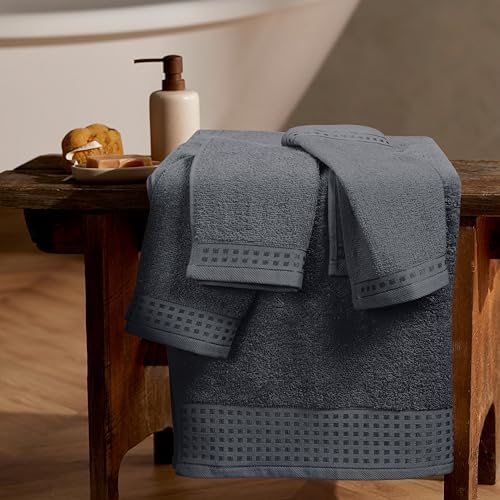 GLAMBURG Ultra Soft 3 Pack Cotton Towel Set, Contains a Bath Towel 28x55 inch, a Hand Towel 16x24 inch & a Wash Coth 12x12 inch, Ideal Everyday use, Compact & Lightweight - Charcoal Grey