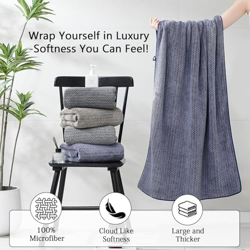 Ycosy 18 Piece Bath Towels Set,100% Microfiber Family Bathroom Towel with Hanging Loops-6 Bath Towels,6 Hand Towels,6 Washcloths,Quick Dry Highly Absorbent Shower Towel for Bathroom,Hotel,Spa-Navy