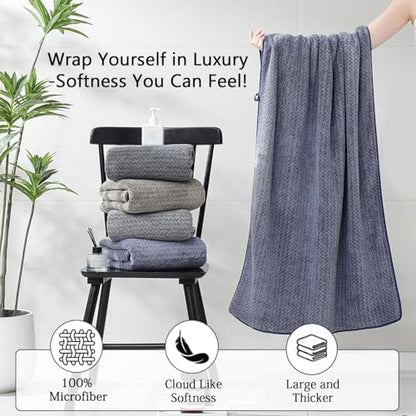 Ycosy 18 Piece Bath Towels Set,100% Microfiber Family Bathroom Towel with Hanging Loops-6 Bath Towels,6 Hand Towels,6 Washcloths,Quick Dry Highly Absorbent Shower Towel for Bathroom,Hotel,Spa-Navy