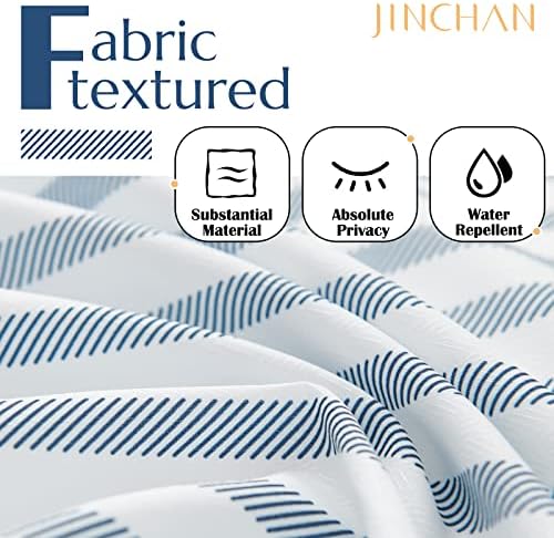 jinchan Blue and White Striped Shower Curtain Modern Zig Zag Waterproof Fabric Shower Curtains for Bathroom with 12 Hooks Machine Washable 70x72 inches