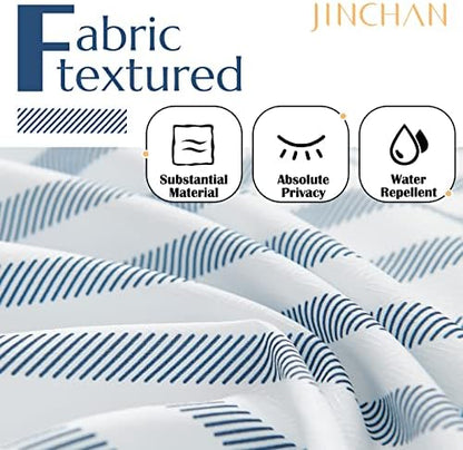 jinchan Blue and White Striped Shower Curtain Modern Zig Zag Waterproof Fabric Shower Curtains for Bathroom with 12 Hooks Machine Washable 70x72 inches