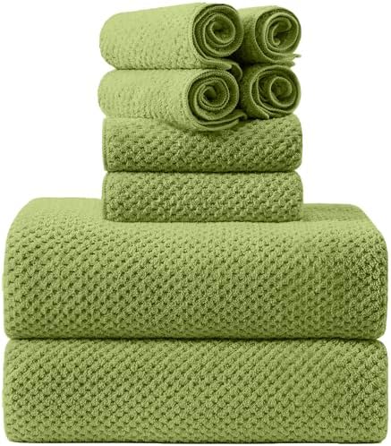 8-Piece Bath Towel Set, 2 Extra Large Bath Towel Sheets, 2 Hand Towels and 4 Washcloths - Highly Absorbent Quick Dry Microfiber,Ultra Soft Towel Set for Bathroom, Waffle Weave, Pack of 8 (Olive)