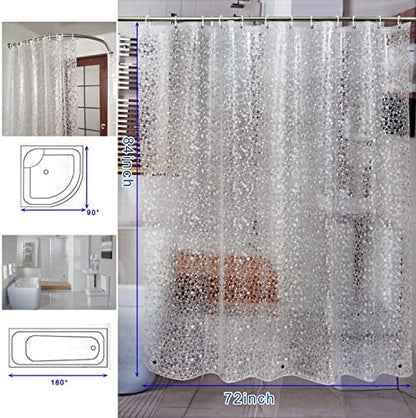 Bostofy EVA 3D Waterproof Shower Curtain Liner, Clear Extra Long Bathroom Shower Liner with Rustproof Metal Gromments and Weighted Magnet,72”Width x 84”Length
