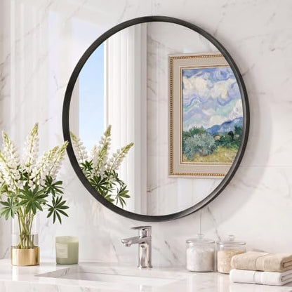 36 inch Black Round Bathroom Mirror,Large Circle Mirror