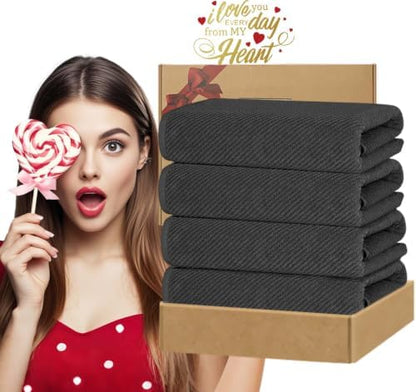 VOOVA & MOVAS Bath Towels 4PC, 100% Cotton, 30x56 in, Dark Gray