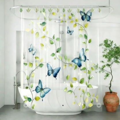 12Pcs Leaves Shower Curtain Hooks Decorative for Curtain Rods, Green Plant Leaf Shower Curtain Rings, Silver Stainless Steel Metal Shower Curtain Hanger Hooks, Cute Eucalyptus Green Bathroom Decor
