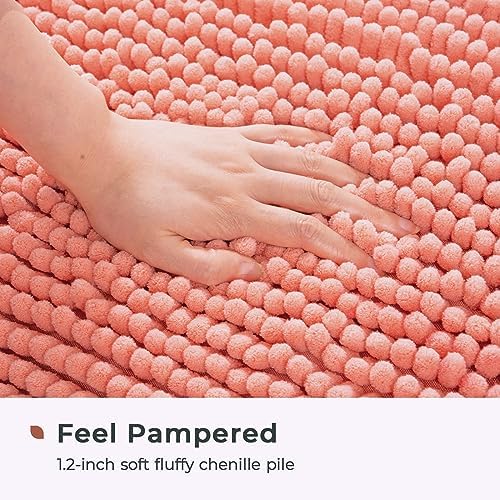 FRESHMINT Large Chenille Bathroom Rugs Mat 36”x24”, Non-Slip Bath Mat for Bathroom Floor & Bathtub, Washable Shower Shag Bath Rugs, Soft Fluffy Thick Water Absorbent Microfiber Shower Mat, Coral