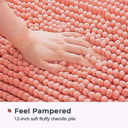 FRESHMINT Chenille Bathroom Rugs Mat 32”x20”, Non-Slip Bath Mat for Bathroom Floor & Bathtub, Washable Soft Shower Shag Bath Rugs, Durable Fluffy Thick Water Absorbent Microfiber Shower Mat, Coral