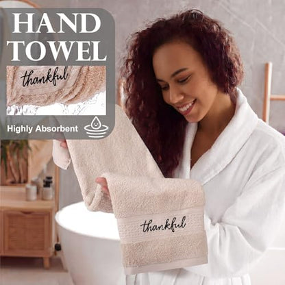Hahafelt Decorative Bathroom Towel Set,Earth Tones,Grateful Thankful Blessed