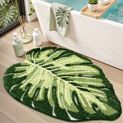 LUMI Bathroom Rug Green Leaf, Absorbent Non Slip Bath Mat, 31.5"x47"