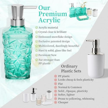 Bathroom Accessories Set, 7 Pcs Teal Bathroom Set, Acrylic Soap Dispenser and Toothbrush Holder Set, Qtip Holder Set, Bathroom Sink Set, Gift for Home Apartment