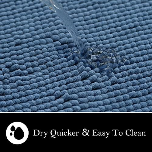 Bathroom Rugs Chenille Bath mat 2 Piece Set, Super Absorbent, PVC Non Slip Backing, Bath mats for Bathroom, Plush Shaggy, Thick, Machine Washable, Bathtub, Shower, Toilet.(Medium Blue)