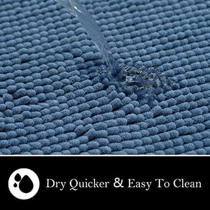 Bathroom Rugs Chenille Bath mat 2 Piece Set, Super Absorbent, PVC Non Slip Backing, Bath mats for Bathroom, Plush Shaggy, Thick, Machine Washable, Bathtub, Shower, Toilet.(Medium Blue)