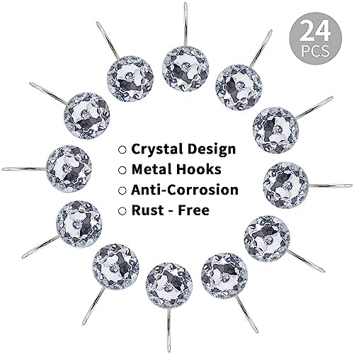 White Diamond Crystal Bling Shower Curtain Hooks Rings for Bathroom,24PCS