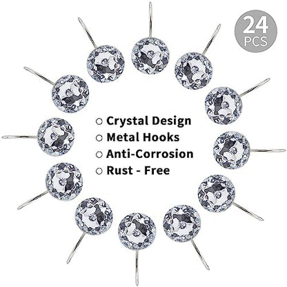 White Diamond Crystal Bling Shower Curtain Hooks Rings for Bathroom,24PCS