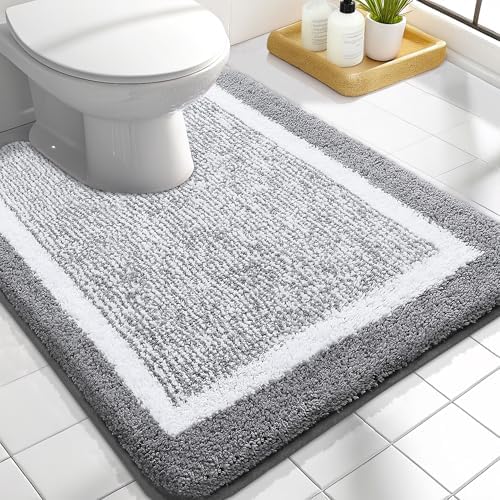 OLANLY Toilet Rugs U-Shaped 24x20, Soft Absorbent Microfiber Bath Mat, Grey