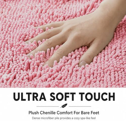 Bathroom Rugs Sets 2 Piece,Super Absorbent Soft,Thick,Machine Washable Chenille Bath Mat,Non Slip Toilet Floor Rug,Bath Mats for Bathroom,20x32 Plus 20x20 U Shape,Pink