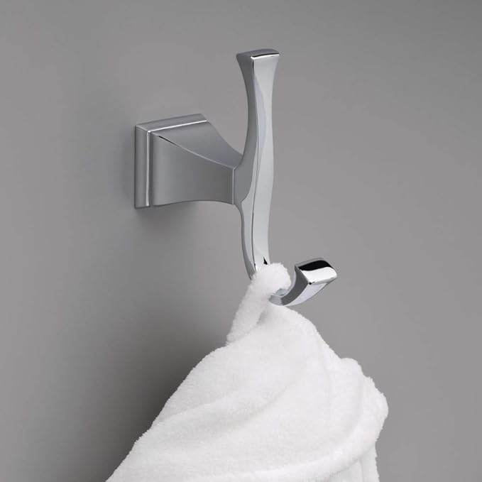 Delta Dryden (1-Pack) Towel Hooks Polished Chrome, Double, Wall Mounted for Robes 2-Prong Holder, Bathroom Accessories 75135-RB