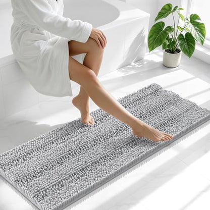 Smiry Thick Chenille Bathroom Runner Rugs 44x24, Soft Bath Mat, Light Grey