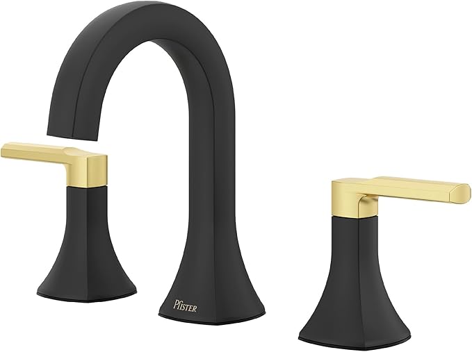 Pfister Vaneri Bathroom Sink Faucet, 8-Inch Widespread, 2-Handle, 3-Hole, NSF Certified, Matte Black and Brushed Gold Finish, LF049VRIBBG