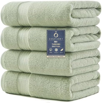 COZYART Luxury Bath Towels 4 PCS, 27x54 650 GSM Turkish Cotton, Sage Green