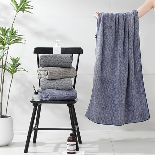 Ultra Soft Bath Towel Set,12 Piece (4 Bath Towels,4 Hand Towels,4 Washcloths) Family Bathroom Towel Set with Hanging Loops,Quick Dry Extra Absorbent Fluffy Shower Towel for Bathroom,Hotel,Spa-Navy