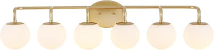 JONATHAN Y 40" Gold Painting Modern Globe Wall Sconce Vanity Light for Bathroom, White Frosted Glass Shade, Midcentury Parisian Bistro Wall Lamp, LED Bulb Included (JYL3560A)