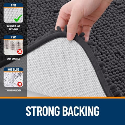 OLANLY Chenille Bathroom Rugs Mats Sets 2 Piece, 30"x20"+24"x20", Dark Grey