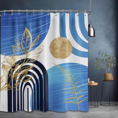 Light Blue Extra Long Shower Curtain, Tall 72X78 in, Mid Century Modern