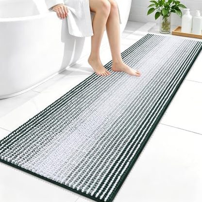 OLANLY Bathroom Runner Rugs 59x20, Soft Chenille Bath Rugs, Blackish Green