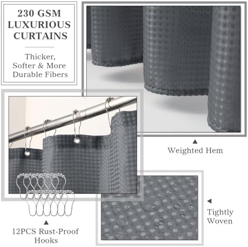 Gray Bathroom Accessories Set with Shower Curtain and Rugs