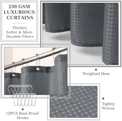 Gray Bathroom Accessories Set with Shower Curtain and Rugs