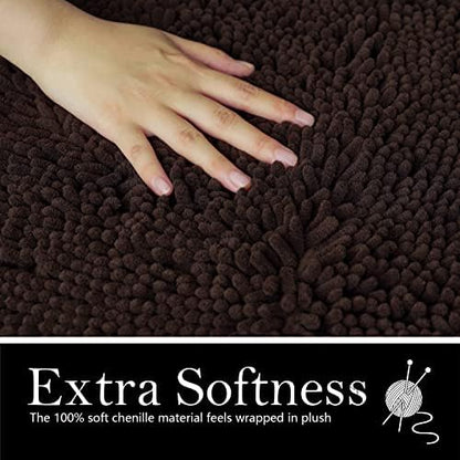 Bathroom Rugs Chenille Bath mat 2 Piece Set, Super Absorbent, Strong PVC Non Slip Backing, Bath mats for Bathroom, Plush Shaggy, Thick, Machine Washable, Bathtub, Shower, Toilet.(Brown)
