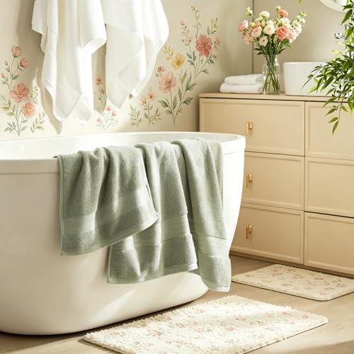 COZYART Luxury Bath Towels 4 PCS, 27x54 650 GSM Turkish Cotton, Sage Green