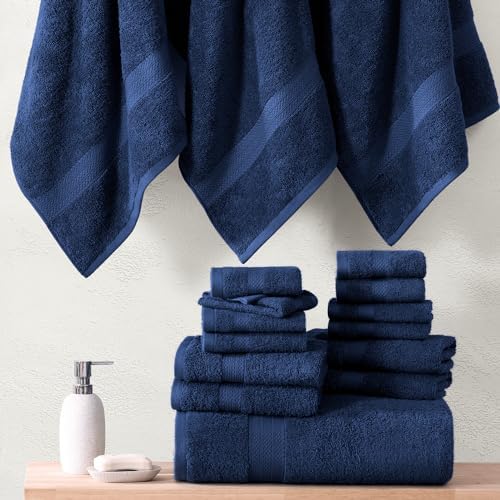 LANE LINEN Bathroom Towel Set 18 Piece Soft Absorbent Quick Dry - Navy