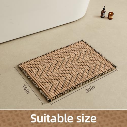 Sunfly Waffle Bath Mat, Boho Bathroom Rugs Non Slip Washable Super Absorbent Quick Dry Bath Mat Farmhouse Bathroom Decor, 16"x24" Black &Khaki